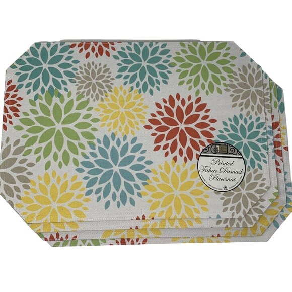Retro Floral Placemat Colorful Chrysanthemum Print Fabric Kitchen Table Decor - Picture 5 of 5